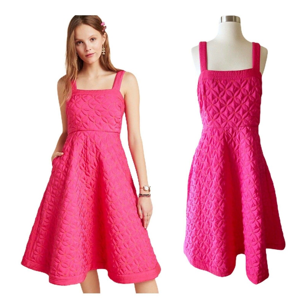 Anthropologie Fuchsia Textured A-Line Midi Dress